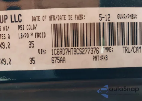 2012 Ram 1500 Sport из США, поврежденный, VIN 1C6RD7HT9CS277376